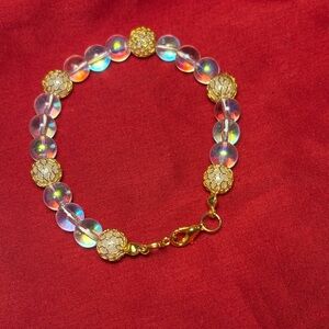 Handmade Elegant Gold and Iridescent Beaded Bracelet